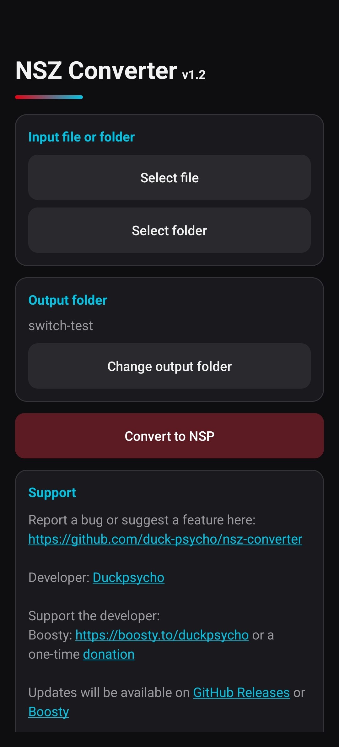 NSZ Converter: главный экран